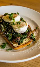Halaal open sourdough breakfast with eggs at Meraki Coffee House