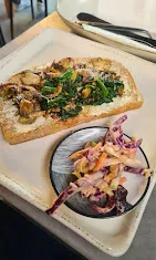 Soy mushroom sourdough toast with pickled slaw at Meraki